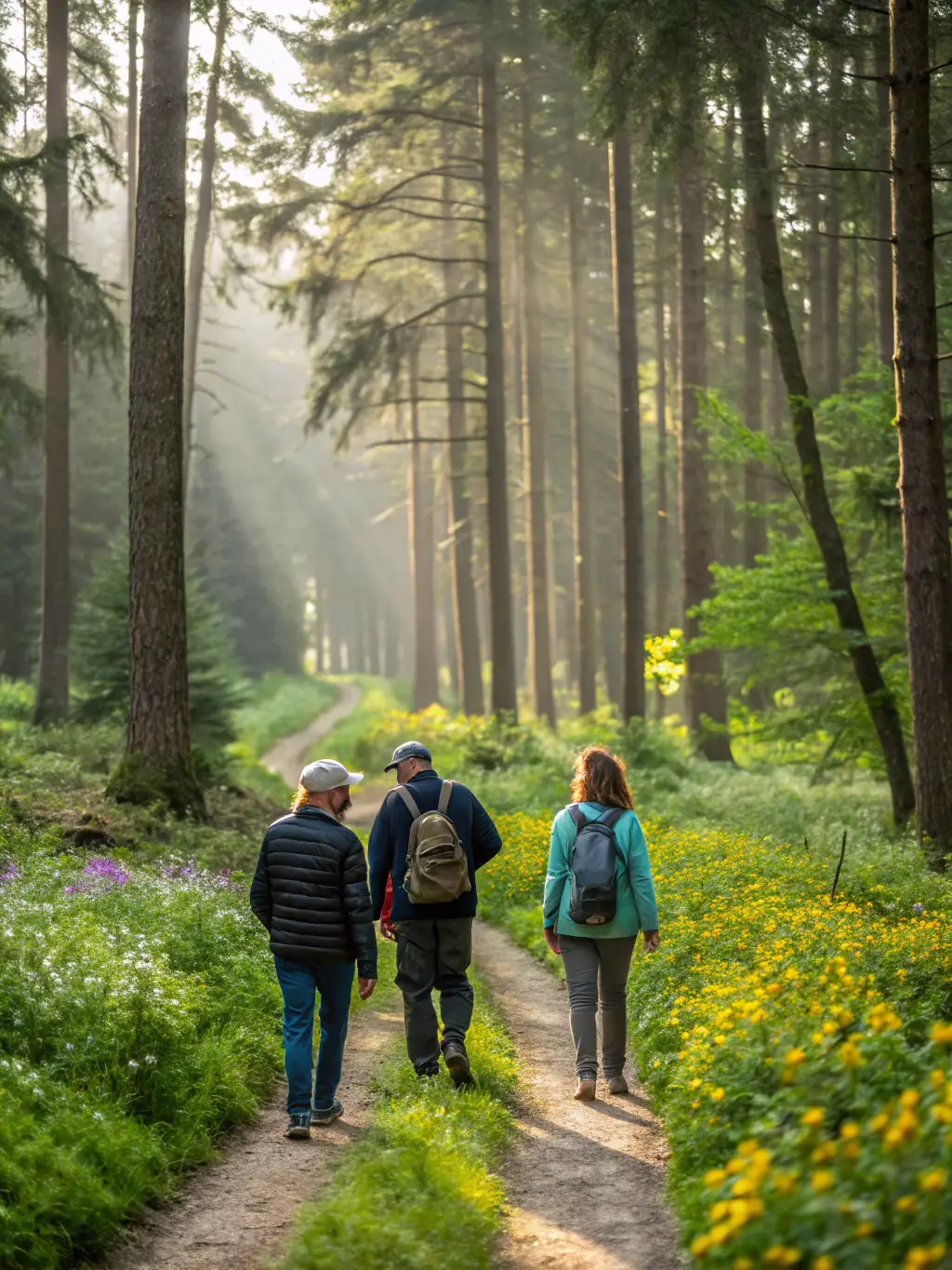 A photo of a group participating in a guided nature walk, highlighting I.A.C.A's environmental education programs and connection to nature.